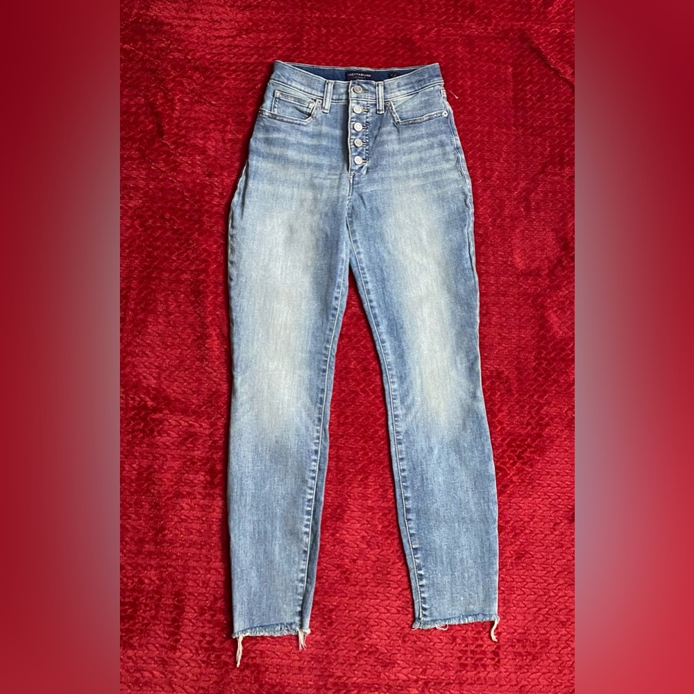 LUCKY BRAND Bridgette high rise lantern dark wash exposed button skinny jeans 4